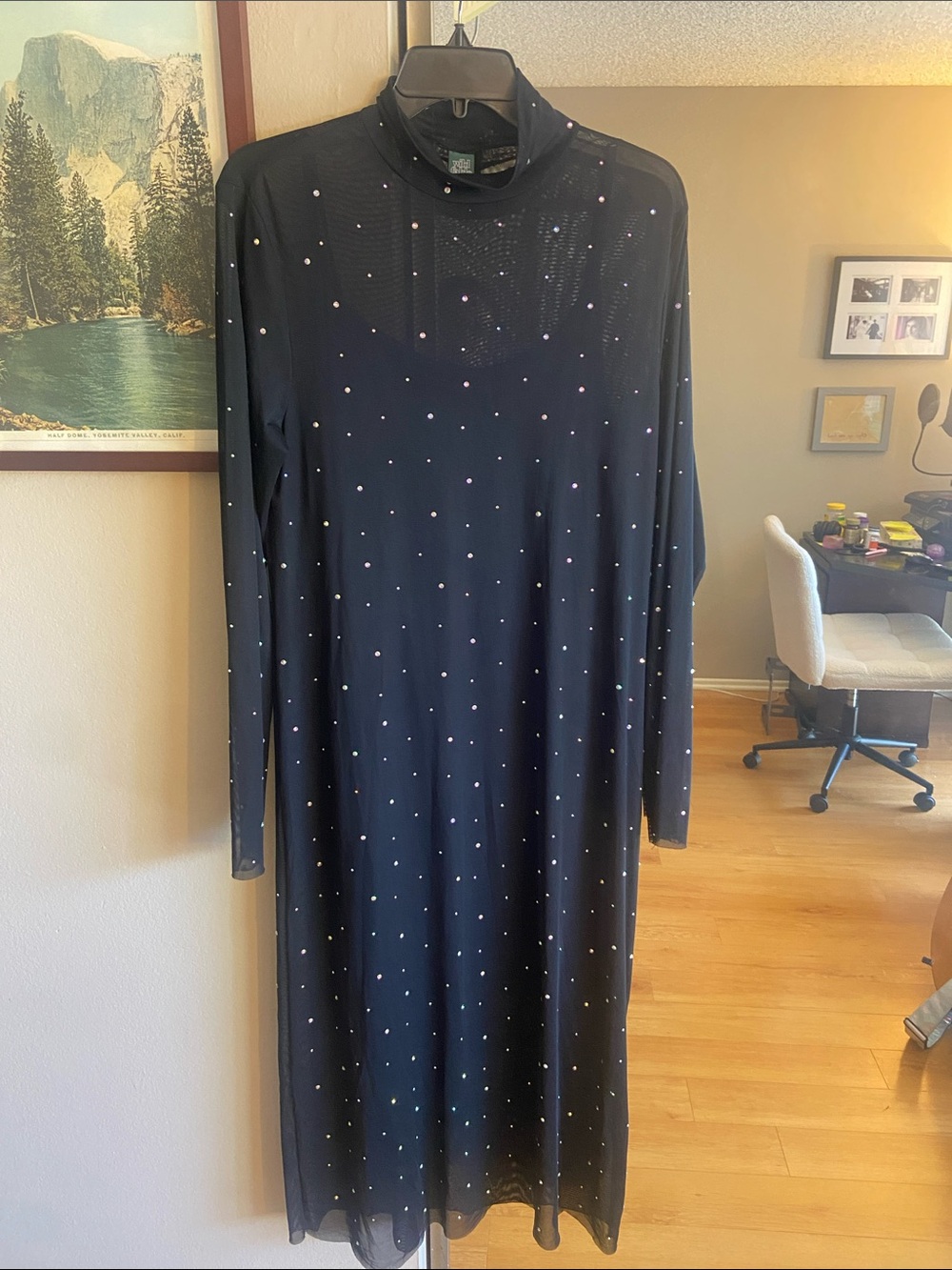 wild fable Black Long Sleeve Mesh Dress with Sparkling Rhinestones